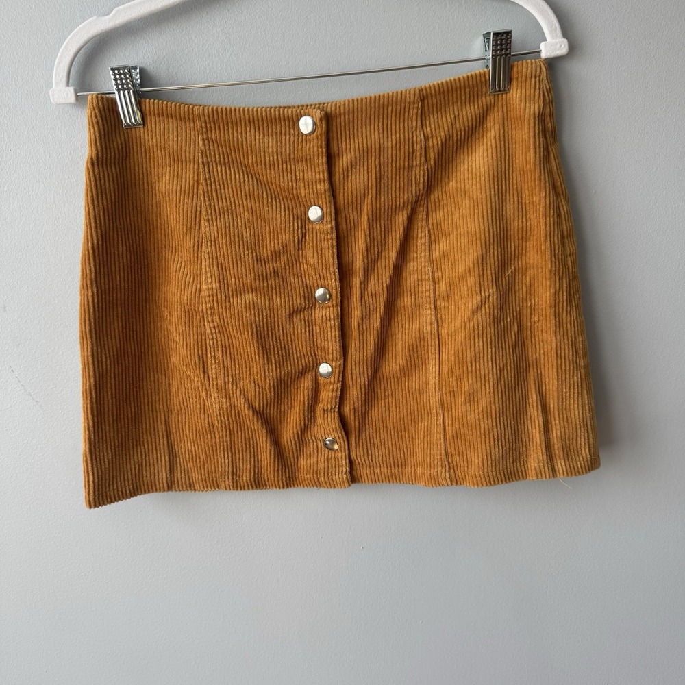 Women's M Mustard Brown Corduroy Mini Skirt Button Front 100% Cotton Forever 21